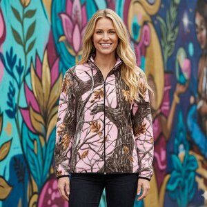 Zoofleece Pink Camo Camouflage Hunting Fleece Women's Sweater Jacket S-XL
